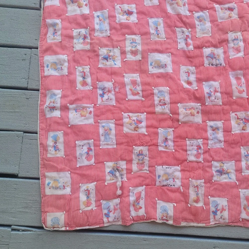 Antique Handmade Quilted Baby Blanket 41x48 Sunbonnet Sue